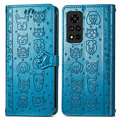 Custodia Portafoglio In Pelle Fantasia Modello Cover con Supporto S03D per Huawei Honor V40 5G Blu