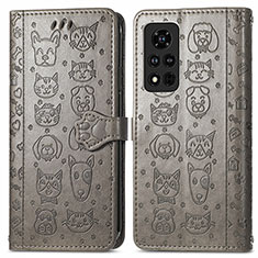 Custodia Portafoglio In Pelle Fantasia Modello Cover con Supporto S03D per Huawei Honor V40 5G Grigio