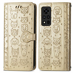 Custodia Portafoglio In Pelle Fantasia Modello Cover con Supporto S03D per Huawei Honor V40 5G Oro