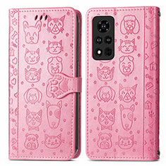 Custodia Portafoglio In Pelle Fantasia Modello Cover con Supporto S03D per Huawei Honor V40 5G Rosa