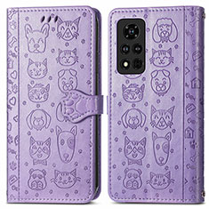 Custodia Portafoglio In Pelle Fantasia Modello Cover con Supporto S03D per Huawei Honor V40 5G Viola