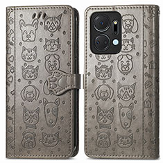 Custodia Portafoglio In Pelle Fantasia Modello Cover con Supporto S03D per Huawei Honor X7a Grigio