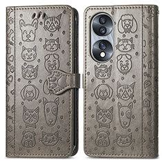 Custodia Portafoglio In Pelle Fantasia Modello Cover con Supporto S03D per Huawei Honor X7b Grigio