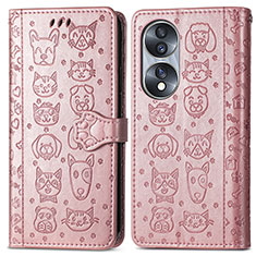 Custodia Portafoglio In Pelle Fantasia Modello Cover con Supporto S03D per Huawei Honor X7b Oro Rosa