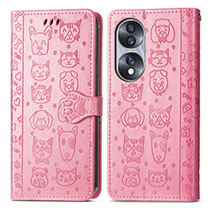 Custodia Portafoglio In Pelle Fantasia Modello Cover con Supporto S03D per Huawei Honor X7b Rosa