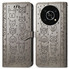 Custodia Portafoglio In Pelle Fantasia Modello Cover con Supporto S03D per Huawei Honor X9 5G Grigio