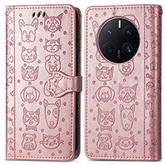 Custodia Portafoglio In Pelle Fantasia Modello Cover con Supporto S03D per Huawei Mate 50 Pro Oro Rosa