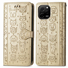 Custodia Portafoglio In Pelle Fantasia Modello Cover con Supporto S03D per Huawei Nova Y61 Oro