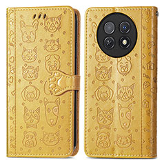 Custodia Portafoglio In Pelle Fantasia Modello Cover con Supporto S03D per Huawei Nova Y91 Giallo