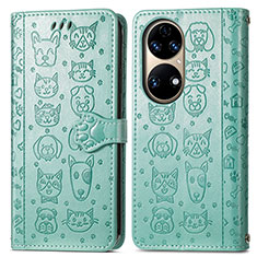 Custodia Portafoglio In Pelle Fantasia Modello Cover con Supporto S03D per Huawei P50 Verde