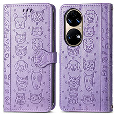 Custodia Portafoglio In Pelle Fantasia Modello Cover con Supporto S03D per Huawei P50 Viola