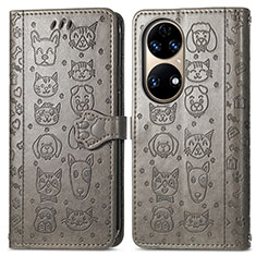 Custodia Portafoglio In Pelle Fantasia Modello Cover con Supporto S03D per Huawei P50e Grigio