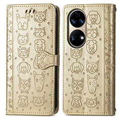 Custodia Portafoglio In Pelle Fantasia Modello Cover con Supporto S03D per Huawei P50e Oro