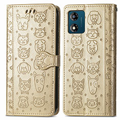 Custodia Portafoglio In Pelle Fantasia Modello Cover con Supporto S03D per Motorola Moto E13 Oro