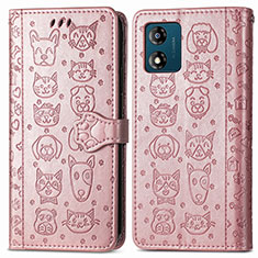 Custodia Portafoglio In Pelle Fantasia Modello Cover con Supporto S03D per Motorola Moto E13 Rosa