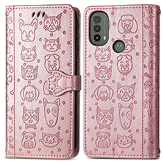 Custodia Portafoglio In Pelle Fantasia Modello Cover con Supporto S03D per Motorola Moto E30 Oro Rosa