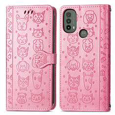 Custodia Portafoglio In Pelle Fantasia Modello Cover con Supporto S03D per Motorola Moto E30 Rosa