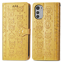 Custodia Portafoglio In Pelle Fantasia Modello Cover con Supporto S03D per Motorola Moto E32s Giallo