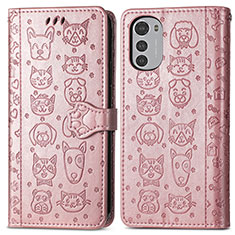 Custodia Portafoglio In Pelle Fantasia Modello Cover con Supporto S03D per Motorola Moto E32s Oro Rosa