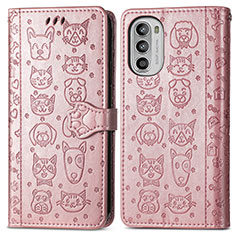 Custodia Portafoglio In Pelle Fantasia Modello Cover con Supporto S03D per Motorola Moto Edge (2022) 5G Oro Rosa