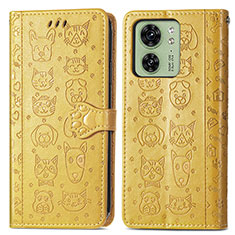 Custodia Portafoglio In Pelle Fantasia Modello Cover con Supporto S03D per Motorola Moto Edge (2023) 5G Giallo