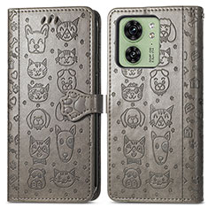 Custodia Portafoglio In Pelle Fantasia Modello Cover con Supporto S03D per Motorola Moto Edge (2023) 5G Grigio