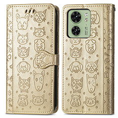 Custodia Portafoglio In Pelle Fantasia Modello Cover con Supporto S03D per Motorola Moto Edge (2023) 5G Oro