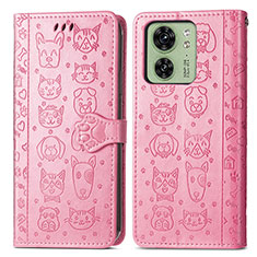 Custodia Portafoglio In Pelle Fantasia Modello Cover con Supporto S03D per Motorola Moto Edge (2023) 5G Rosa