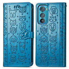 Custodia Portafoglio In Pelle Fantasia Modello Cover con Supporto S03D per Motorola Moto Edge 30 5G Blu