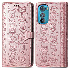 Custodia Portafoglio In Pelle Fantasia Modello Cover con Supporto S03D per Motorola Moto Edge 30 5G Oro Rosa