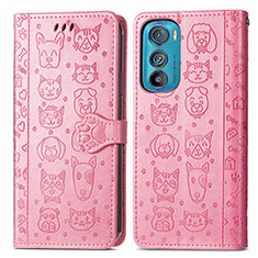 Custodia Portafoglio In Pelle Fantasia Modello Cover con Supporto S03D per Motorola Moto Edge 30 5G Rosa