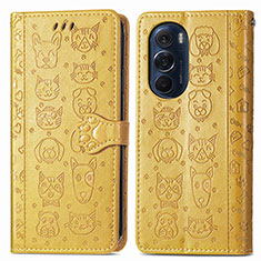 Custodia Portafoglio In Pelle Fantasia Modello Cover con Supporto S03D per Motorola Moto Edge 30 Pro 5G Giallo