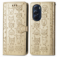 Custodia Portafoglio In Pelle Fantasia Modello Cover con Supporto S03D per Motorola Moto Edge 30 Pro 5G Oro