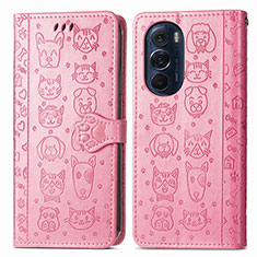 Custodia Portafoglio In Pelle Fantasia Modello Cover con Supporto S03D per Motorola Moto Edge 30 Pro 5G Rosa