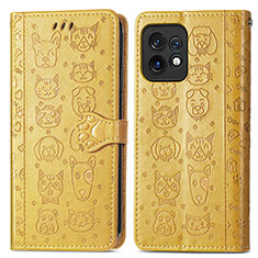 Custodia Portafoglio In Pelle Fantasia Modello Cover con Supporto S03D per Motorola Moto Edge 40 Pro 5G Giallo