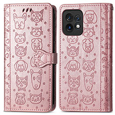 Custodia Portafoglio In Pelle Fantasia Modello Cover con Supporto S03D per Motorola Moto Edge 40 Pro 5G Oro Rosa