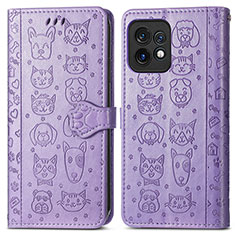 Custodia Portafoglio In Pelle Fantasia Modello Cover con Supporto S03D per Motorola Moto Edge 40 Pro 5G Viola