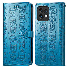 Custodia Portafoglio In Pelle Fantasia Modello Cover con Supporto S03D per Motorola Moto Edge Plus (2023) 5G Blu