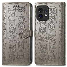 Custodia Portafoglio In Pelle Fantasia Modello Cover con Supporto S03D per Motorola Moto Edge Plus (2023) 5G Grigio