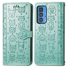 Custodia Portafoglio In Pelle Fantasia Modello Cover con Supporto S03D per Motorola Moto Edge S Pro 5G Verde