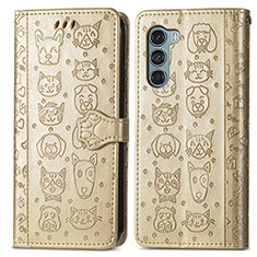 Custodia Portafoglio In Pelle Fantasia Modello Cover con Supporto S03D per Motorola Moto Edge S30 5G Oro