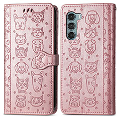 Custodia Portafoglio In Pelle Fantasia Modello Cover con Supporto S03D per Motorola Moto Edge S30 5G Oro Rosa