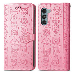 Custodia Portafoglio In Pelle Fantasia Modello Cover con Supporto S03D per Motorola Moto Edge S30 5G Rosa