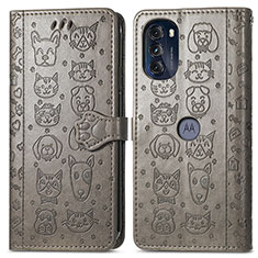 Custodia Portafoglio In Pelle Fantasia Modello Cover con Supporto S03D per Motorola Moto G 5G (2022) Grigio