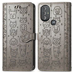 Custodia Portafoglio In Pelle Fantasia Modello Cover con Supporto S03D per Motorola Moto G Play (2023) Grigio