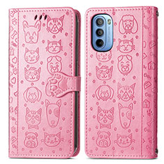 Custodia Portafoglio In Pelle Fantasia Modello Cover con Supporto S03D per Motorola Moto G31 Rosa