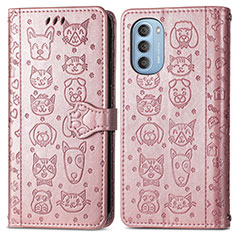 Custodia Portafoglio In Pelle Fantasia Modello Cover con Supporto S03D per Motorola Moto G51 5G Oro Rosa