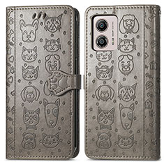 Custodia Portafoglio In Pelle Fantasia Modello Cover con Supporto S03D per Motorola Moto G53j 5G Grigio