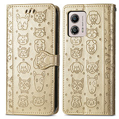 Custodia Portafoglio In Pelle Fantasia Modello Cover con Supporto S03D per Motorola Moto G53j 5G Oro