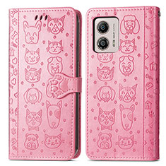 Custodia Portafoglio In Pelle Fantasia Modello Cover con Supporto S03D per Motorola Moto G53y 5G Rosa